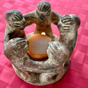 Vintage "Circle of Friends" Clay Candle Holder